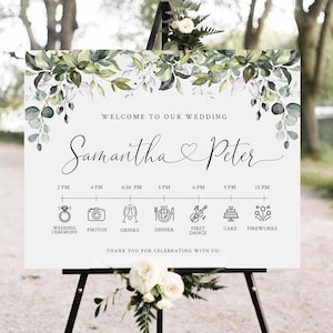 Editable Wedding Timeline Sign Template: Greenery Decor (Digital Download)