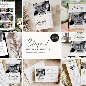 Paquete funerario, paquete conmemorativo, plantillas para celebrar la vida, paquete In Loving Memory, letrero, invitación, agradecimiento, tarjetas Evite #FNRL