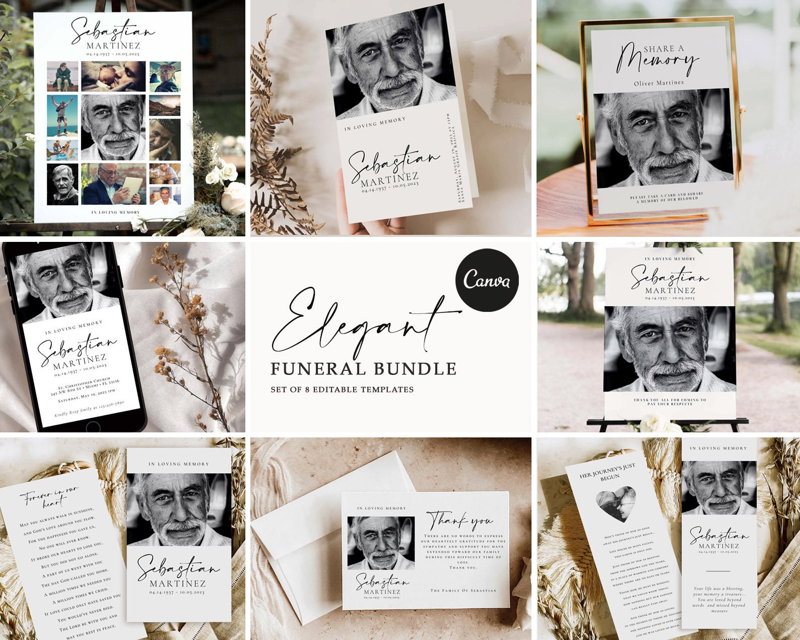 Elegant Funeral Bundle: Memorial Invitation Templates (CANVA)