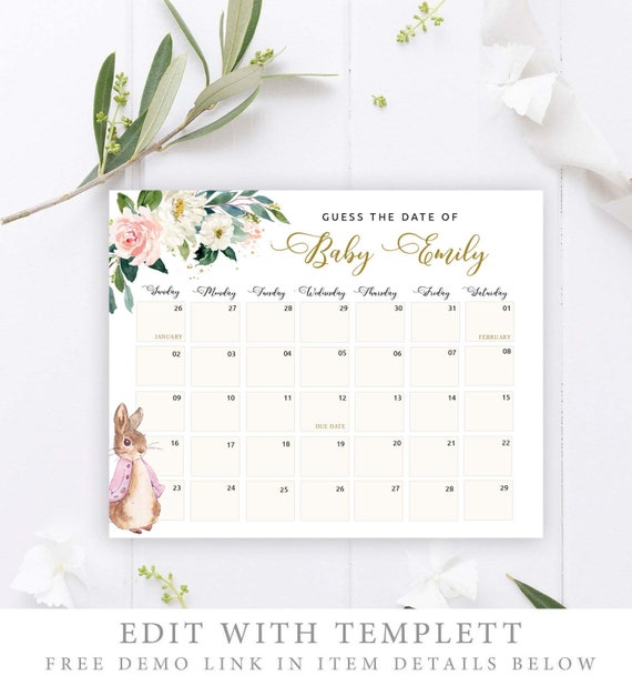 Baby Due Date Calendar Game Baby Shower Game Guess iletisim.akdeniz
