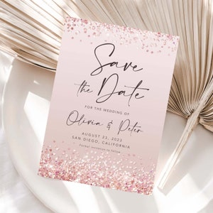 Rose Gold Glitter Save the Date Einladung, Luxus Save the Date Karte, Hochzeit Save the Date Text einladen, Save the Date Templett, das Sie drucken