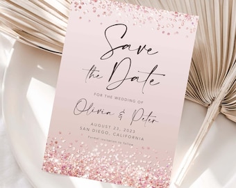 Rose Gold Glitter Save the Date Invitation , Luxury Save the Date Card, Wedding Save the Date Text Invite, Save the Date Templett You Print