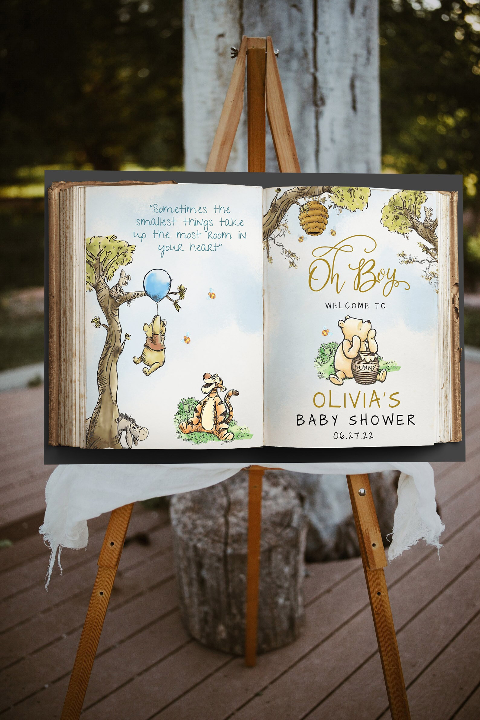 EDITABLE Winnie The Pooh Baby Shower Welcome Sign, Old Book Winnie Pooh Sign, Oh Boy Welcome Sign, Digital File Canva, #BWP