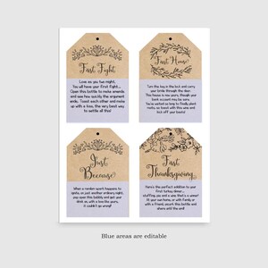 EDITABLE Marriage Milestone Wine Basket Tags A year of first Wine Gift Basket Tags Bridal Shower Gift Wedding Gift Wine Labels image 3