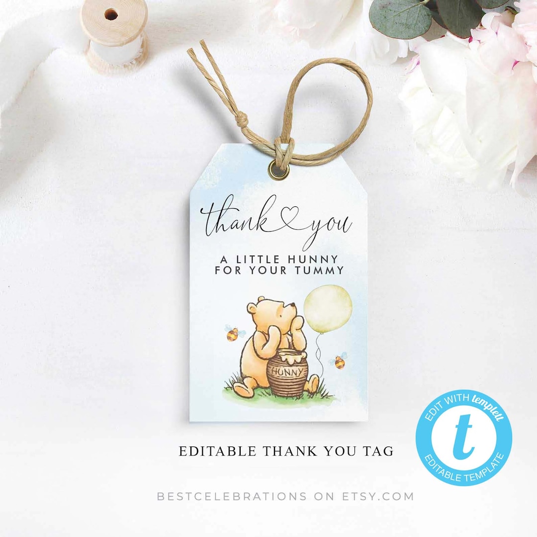 Winnie the Pooh Favor Tag: Editable Baby Shower Thank You (YOU