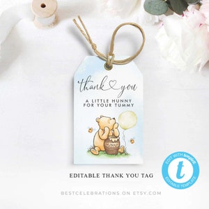Étiquette de faveur Editble classique Winnie l'ourson, Baby Shower Winnie l'ourson, étiquette de remerciement Winnie l'ourson, non sexiste Merci, VOUS IMPRIMEZ