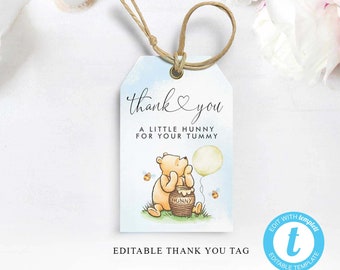 Editble Classic Winnie The Pooh Favor Tag, Winnie Pooh Baby Shower, Winnie Pooh Thank You Label, Gender Neutral Thank You, YOU PRINT