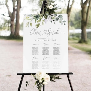Bearbeitbarer Hochzeitssitzplan Vorlage Druckbarer Hochzeitsplan Großes Poster Finde deinen Platz Eukalyptus Zeichen Chloe