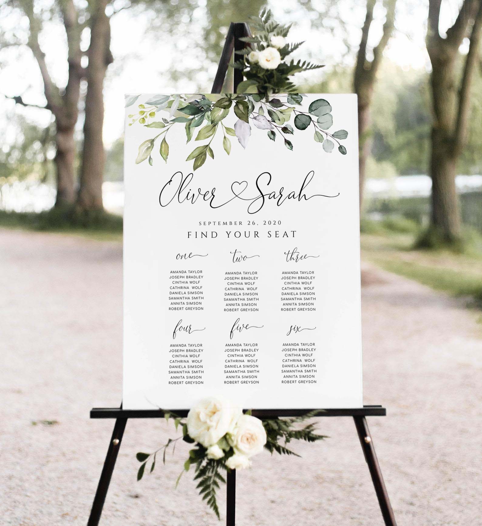 Eucalyptus Wedding Seating Chart Template: Printable Find Your Seat Sign (Digital Download)