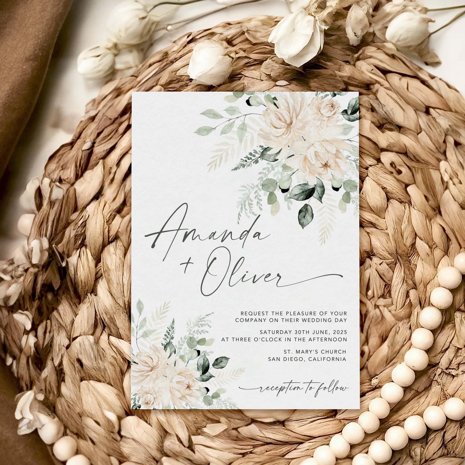 Sage Green Floral Wedding Invitation Set: Editable Canva Template - Etsy