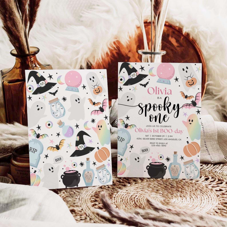 Spooky One Birthday Invitation-This listing includes an instant download, self-editable template that you edit yourself using your own browser. You will be emailed a link to access your template after purchase within a few minutes.