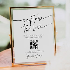 Cartel de fotos minimalista Capture the Love con código QR, póster de boda EDITABLE Capture the Love para compartir fotos de invitados, 4 x 6, 5 x 7, 8 x 10, 16 x 20, 18 x 24, n.° MM2