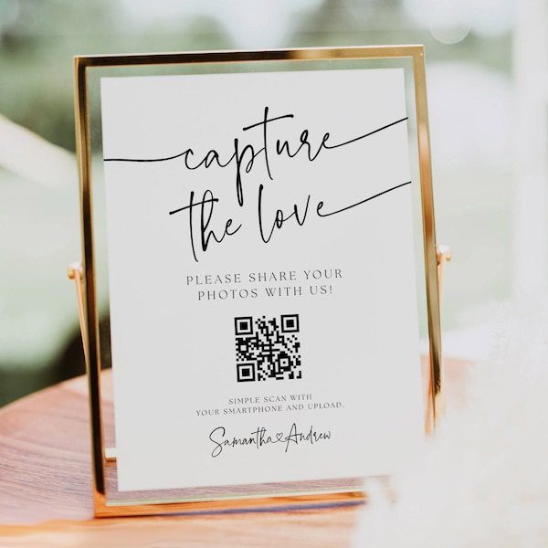 Minimal Capture the Love Photo Sign with QR Code, Guest Photo Sharing EDITABLE Capture Love Wedding Poster 4x6, 5x7, 8x10, 16x20, 18x24 #MM2