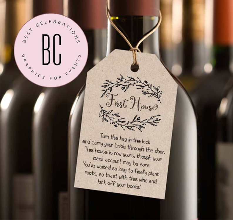 EDITABLE Marriage Milestone Wine Basket Tags A year of first Wine Gift Basket Tags Bridal Shower Gift Wedding Gift Wine Labels image 2