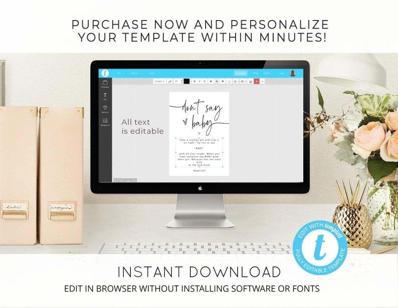 Gender Neutral Baby Shower Game Editable Clothespin Sign Template MM2