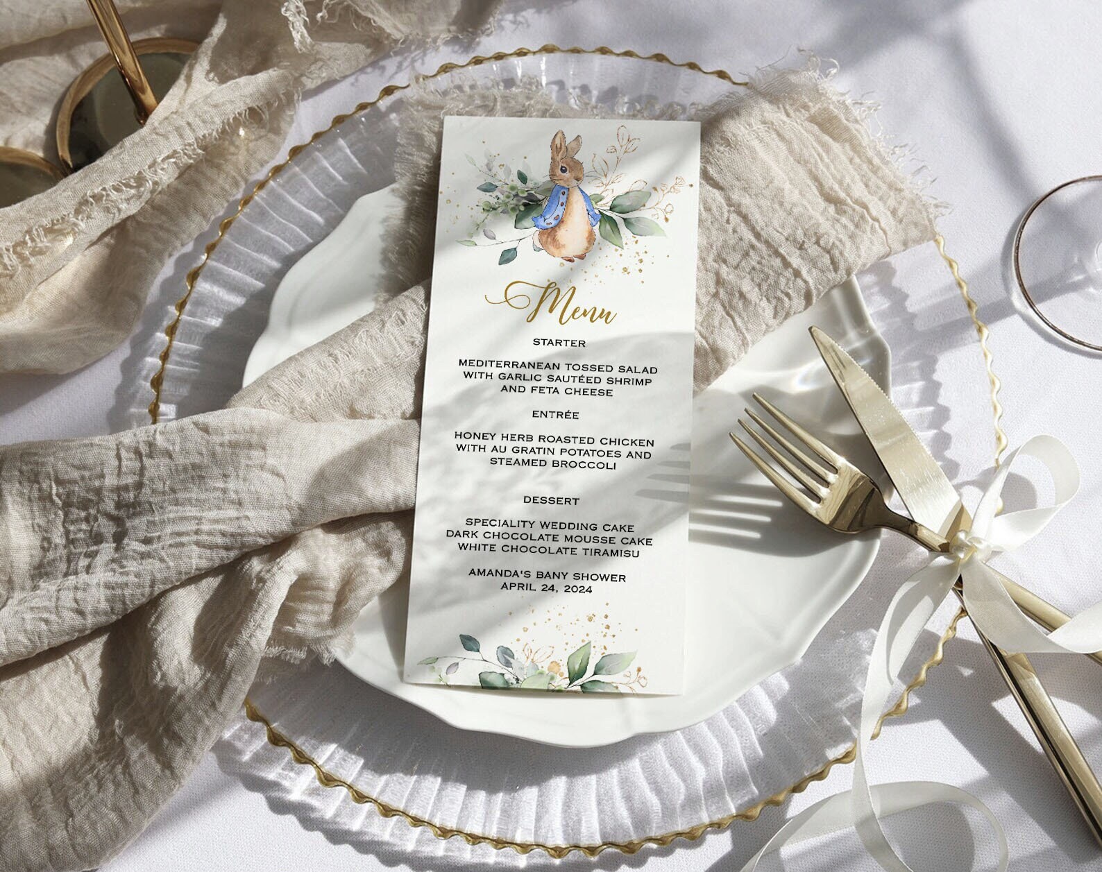 Peter Rabbit Menu Template, Menu Card Template, Baby Shower Menu ...