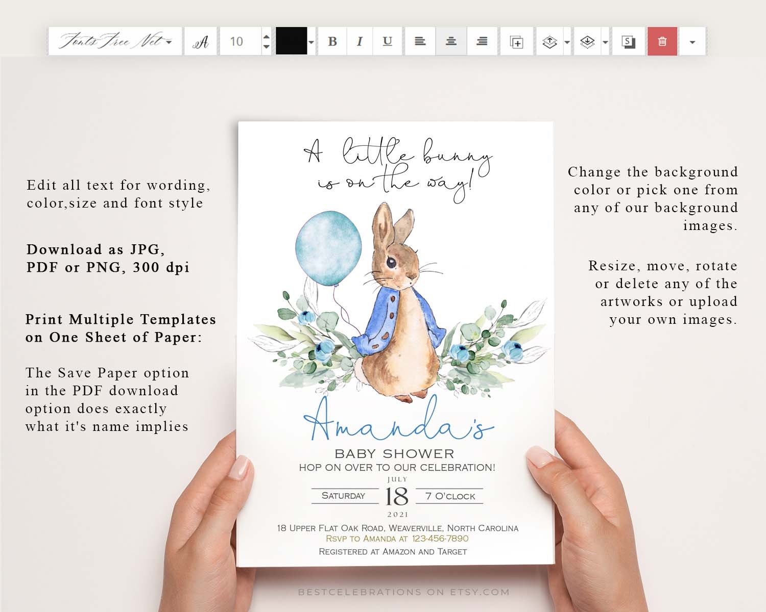 Peter Rabbit Baby Shower Invitation, Peter Rabbit Invitation, Baby Shower  Invitation, Printable Instant Download, Editable Templett , PR -   Denmark
