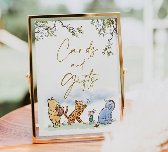Winnie the Pooh Cards and Gifts Sign: Party Decorations (jpeg and