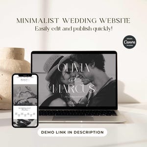 Minimalist Wedding Website Template, Wedding Web Invitation, Trackable RSVP, Countdown Timer, Interactive Map, Editable Canva Template