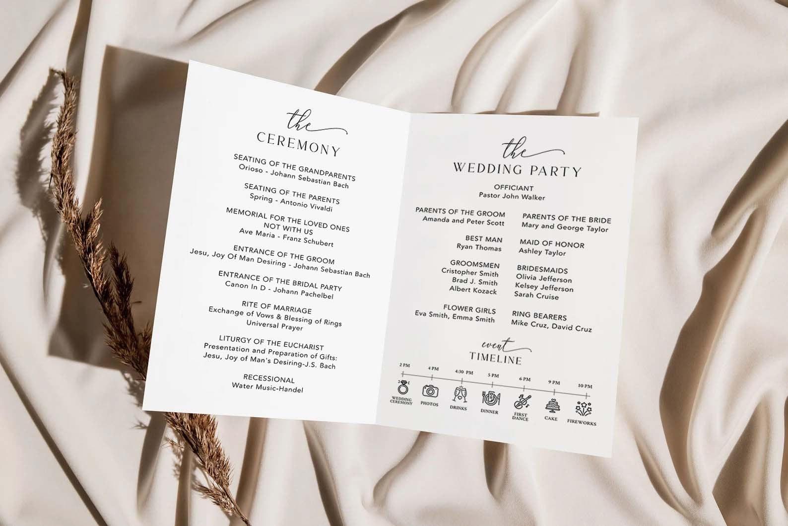 Wedding Program Simple Layout Minimalist Foldable Wedding Program Template: Simple Ceremony Order ...