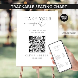 Seating Chart with QR Code Sign Template, Editable Wedding Alphabetical Guest Seating Website, Minimalist Find Your Seat Sign