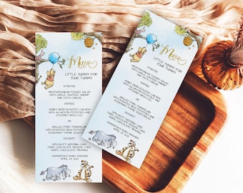 Winnie The Pooh Baby Shower Menu Card: Editable Canva Template