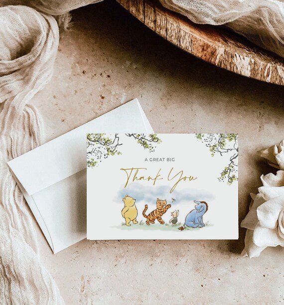 Classic Winnie the Pooh Thank You Card: Baby Shower Birthday