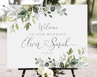 CHLOE - panneau de mariage modifiable, panneau de bienvenue de mariage imprimable, panneau de bienvenue verdure, panneau d'eucalyptus de mariage, modèle de mariage, vous imprimez