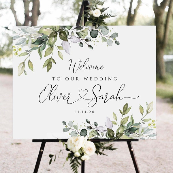 CHLOE - Editable Wedding Sign, Printable Wedding Welcome Sign,  Greenery  Welcome sign, Wedding Eucalyptus Sign, Wedding Template, YOU PRINT