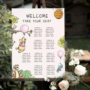 Winnie The Pooh Seating Chart Template: 16x20 Editable Sign