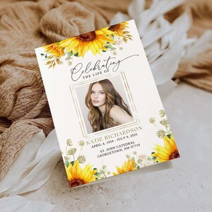 Sunflower Funeral Program Template: Celebration of Life (Canva Editable, Printable)