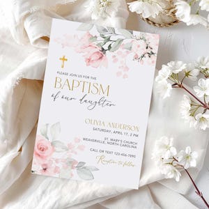 Mädchen Taufe Einladung Vorlage Rosa Rose Taufe Printable Taufe einladen Baby Taufe Einladung Canva Vorlage Sofort Download