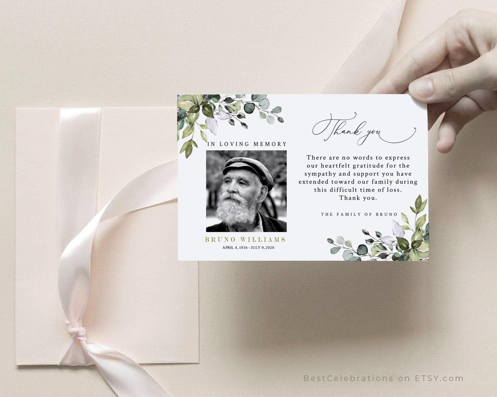 Funeral Thank you Card Template Greenery Eucalyptus Thank You Card Template • INSTANT DOWNLOAD • Printable, Editable Template, #FNRL