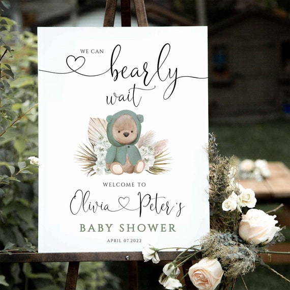 Editable Boho Teddy Bear Sign We Can Bearly Wait Baby Shower - Etsy