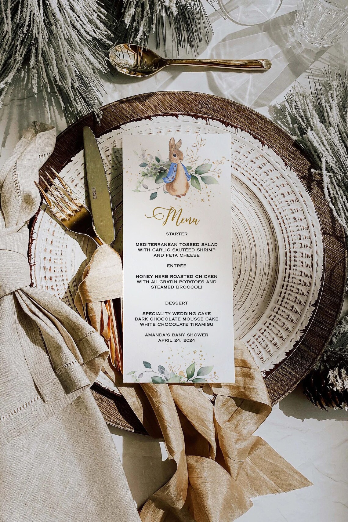 Peter Rabbit Menu Template, Menu Card Template, Baby Shower Menu ...