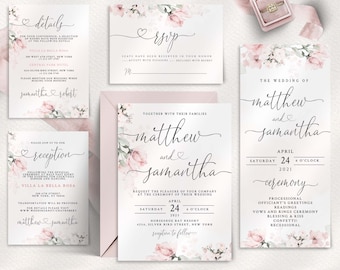 ROSA - Wedding Invitation Template, Blush Pink  Wedding Template, Wedding Invitation, Floral Templett Invitation Editable Wedding Template
