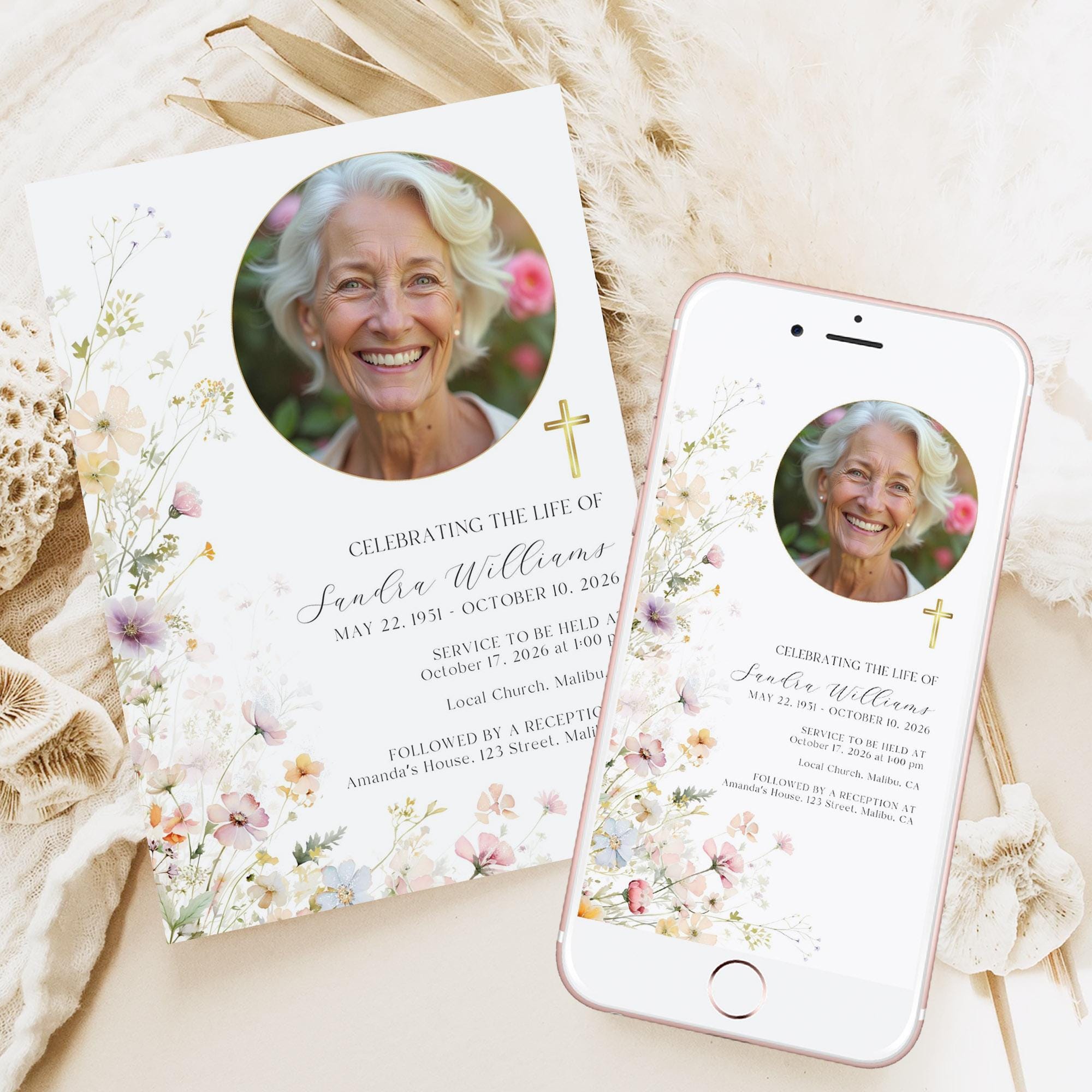 Modern Funeral Invitation, Memorial Announcement, Editable Celebration ...