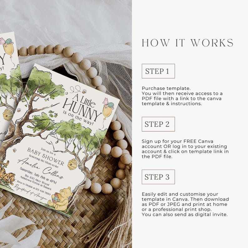 Winnie-the-pooh BABY SHOWER Invitation, Classic Winnie Pooh Evite Canva Template image 6
