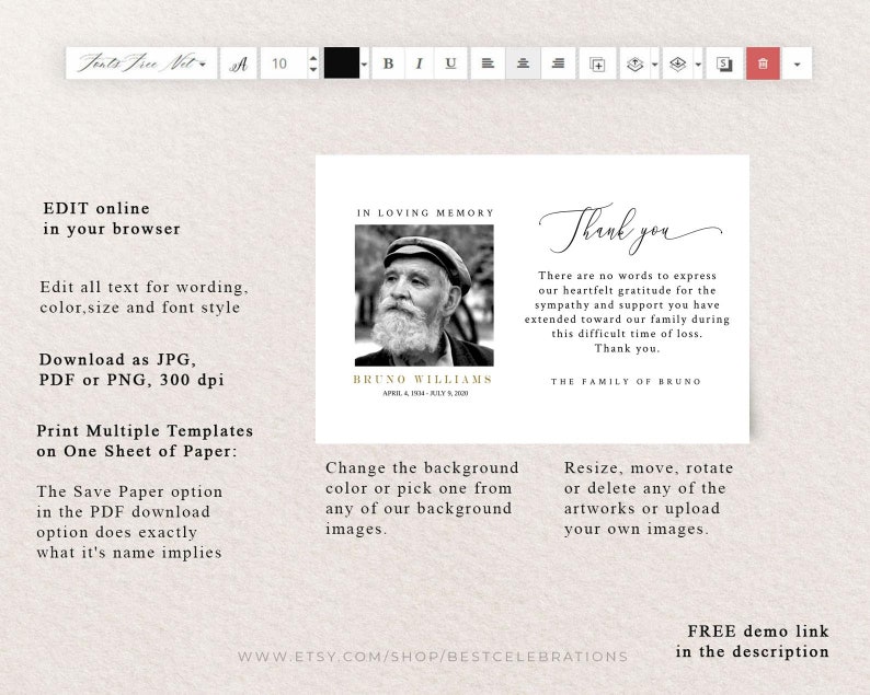 Funeral Thank You Card Template Black and White Thank You Etsy