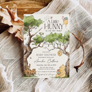 Winnie-the-pooh BABY SHOWER Invitation, Classic Winnie Pooh Evite Canva Template image 4