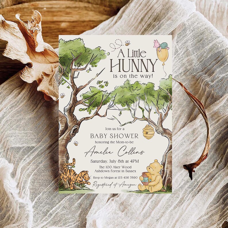 Winnie-the-pooh BABY SHOWER Invitation, Classic Winnie Pooh Evite Canva Template image 4
