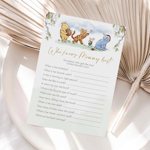 Winnie The Pooh Who knows Mommy Best Shower Game , Classic Winnie the Pooh Baby Shower Games Editable Winnie the Pooh Baby Shower Game #CWG