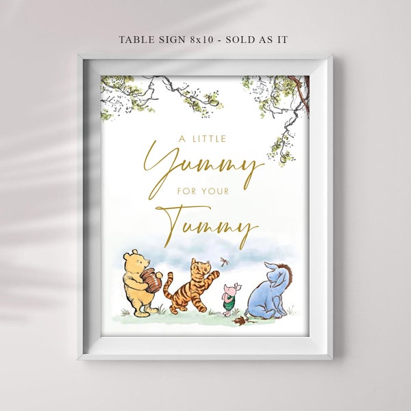 A Little Yummy For Your Bauch, Klassisches Winnie The Pooh Schild, druckbares Tischschild, Party Schild Dekoration, 8x10 Jpeg und Pdf Sie drucken, CWG