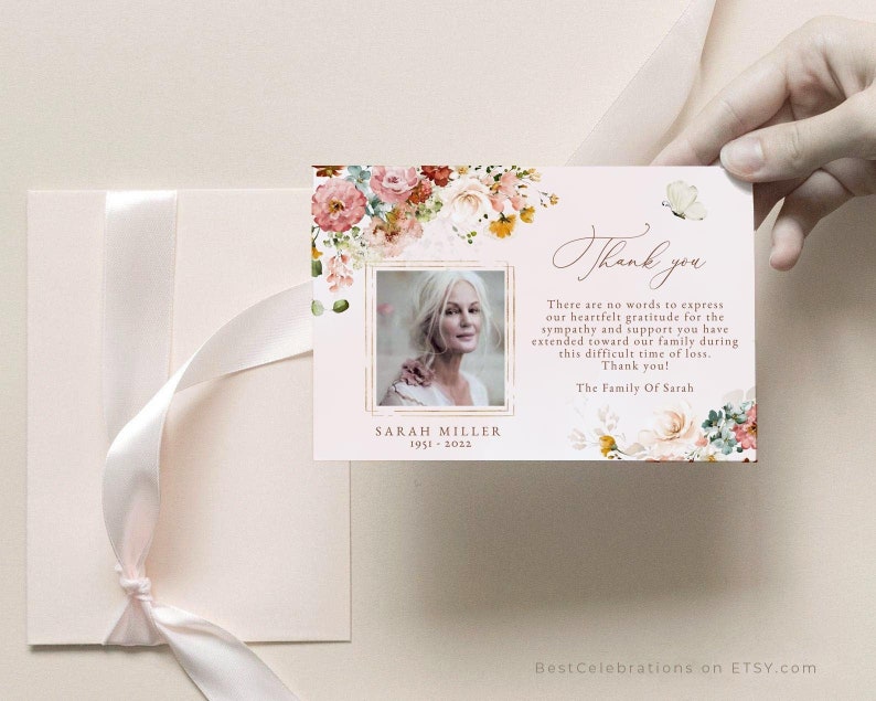 Funeral Thank You Card Template: Garden Flowers (INSTANT DOWNLOAD ...