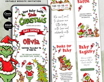Grinch Baby Shower Website Invitation Trackable RSVP, Editable Christmas Baby Shower Website Template