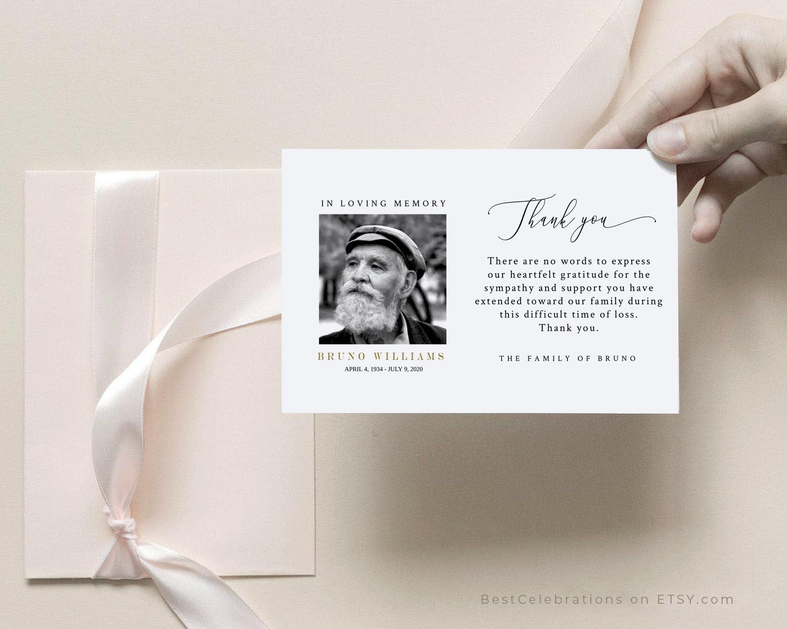 Funeral Thank You Card Template: Black and White (INSTANT DOWNLOAD ...