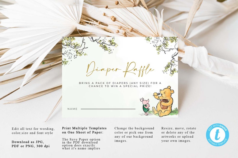 Classic Winnie the Pooh Diaper Raffle Baby Shower Diaper Etsy