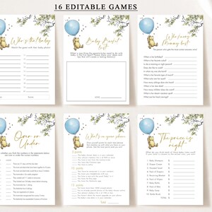 Classic Winnie the Pooh Baby Shower Game Bundle, Editable Blue Winnie ...