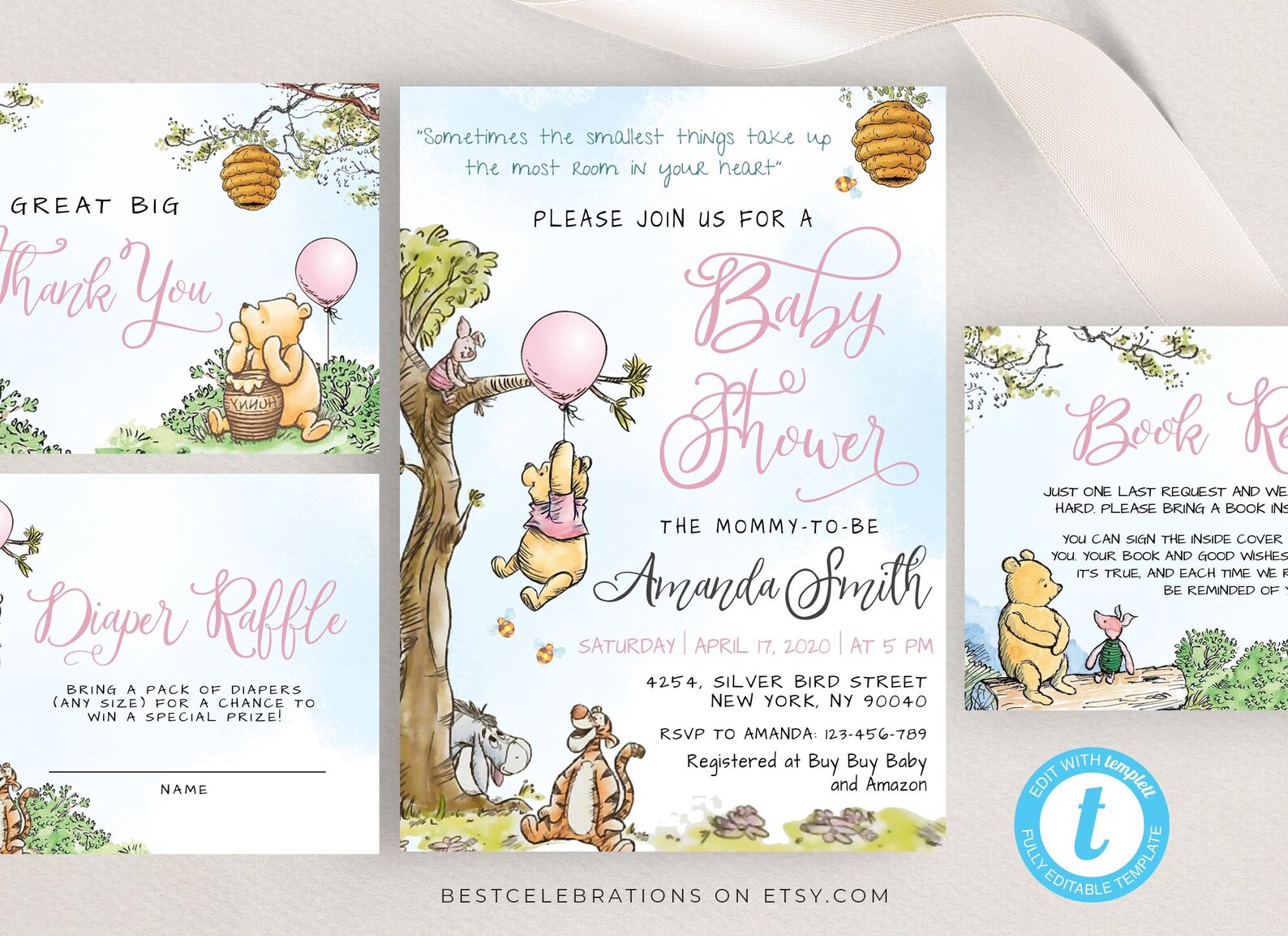 Editable Winnie the Pooh Baby Shower Invitation Editable Etsy