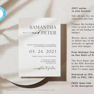 Wedding Invitation with QR Code, Minimal Wedding Invite Suite, Modern Invite, Simple Editable Invite Template, MM1 image 5